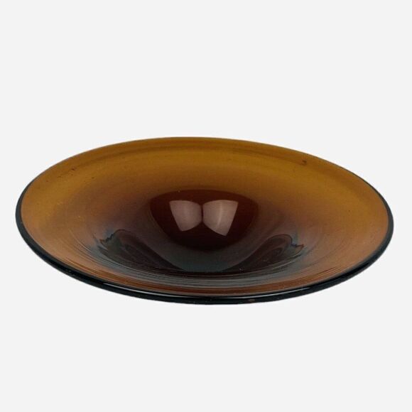 Vintage 1970s Amber Brown Blown Art Glass 7" Bowl Decor Mid Century Modern MCM - Picture 2 of 9